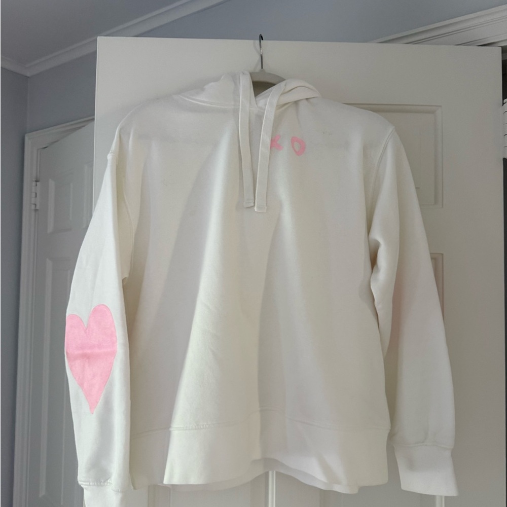XO White Hoodie with Pink Hearts on Elbows